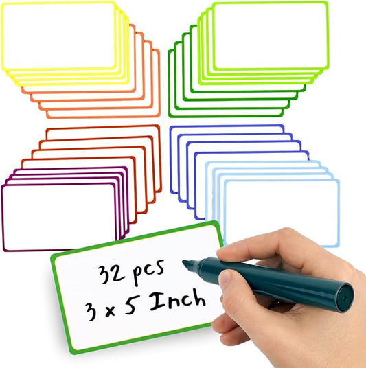 Availey 32 Pieces (3 x 5) - Colored Border Magnetic Dry Erase Labels - Reusable Strips for Classroom Home Office Garage Refrigerator Blank Writable Erasable Cards Name Tags Students Locker Shelf