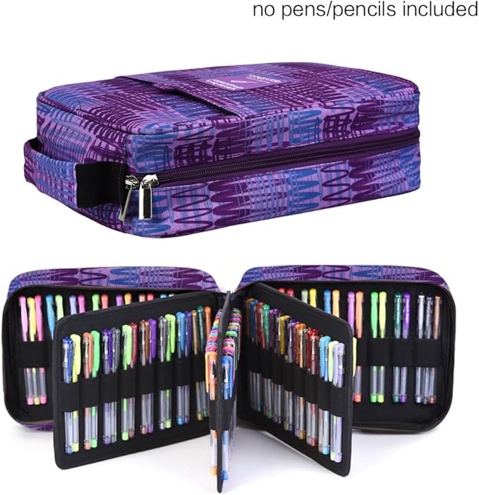 qianshan Pencil Case Holder Slot - Holds 202 Colored Pencils or 136 Gel Pens with Zipper Closure - Large Capacity Pen Organizer for Watercolor Pens or Markers - Perfect for Beginner and Artist Purple