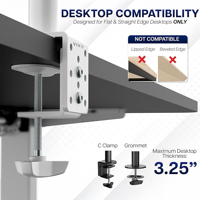 VIVO Dual Monitor Desk Mount, Heavy Duty Fully Adjustable Steel Stand, Holds 2 Computer Screens up to 30 inches and Max 22lbs Each, White, STAND-V002W