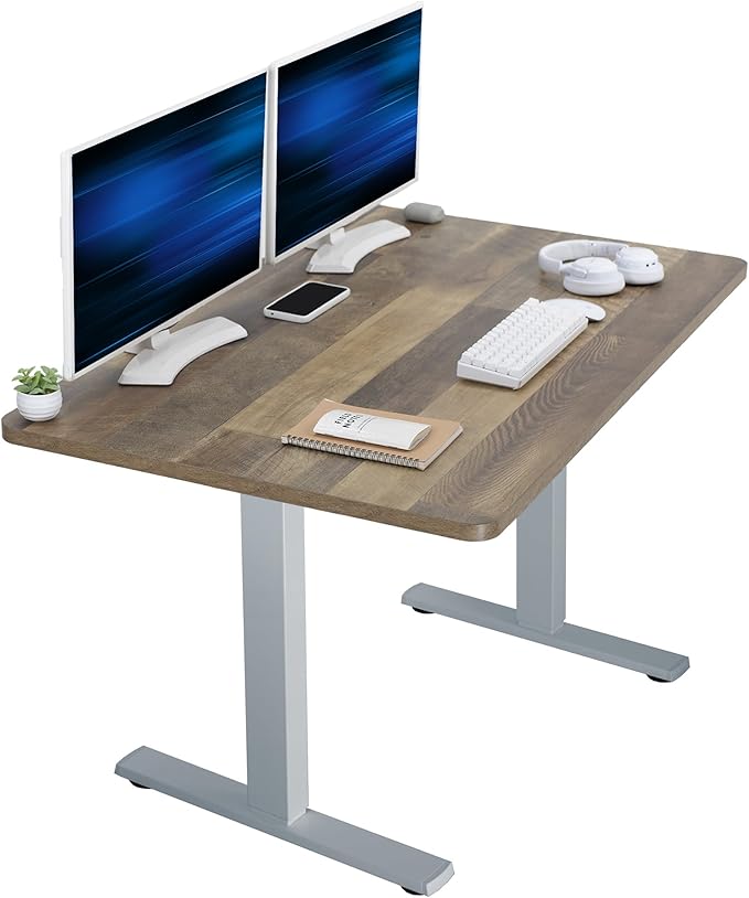 VIVO Electric 48 x 30 in Standing Desk, Memory Height Adjustment, 1B Series, Holds 220 lbs, One-Piece Reclaimed Wood Top, Gray Frame, DESK-KIT-1G5P