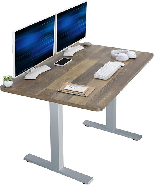 VIVO Electric 48 x 30 in Standing Desk, Memory Height Adjustment, 1B Series, Holds 220 lbs, One-Piece Reclaimed Wood Top, Gray Frame, DESK-KIT-1G5P