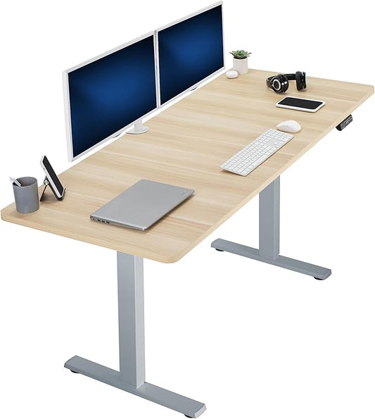 VIVO Electric 71 x 30 in Standing Desk, Memory Height Adjustment, 1B Series, Holds 220 lbs, Light Wood Top Gray Frame, DESK-KIT-1G7C