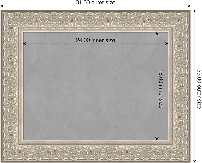 Amanti Art Silver Framed Magnetic Board 25x31 Medium Vision Board for use with Magnets, 100% Metal Sheet to Display Items as Office Decor or for Home Organization in mudroom, Kitchen or Kids Room