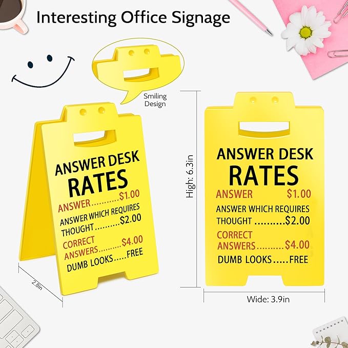 Smilelife Funny Office Cubicle Decor Answer Desk Rates Desk Sign Team Office Gag Gifts for Coworker Teammate Employee Boss Manager