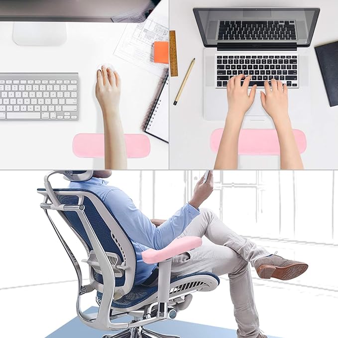 MOSISO Chair Armrest Pads (2 Pack), Memory Foam Home/Office Chair Arm Rest Covers Comfy Computer Gaming Elbow Cushion Removable Washable Elbow Support Forearm Pressure Relief, Pink