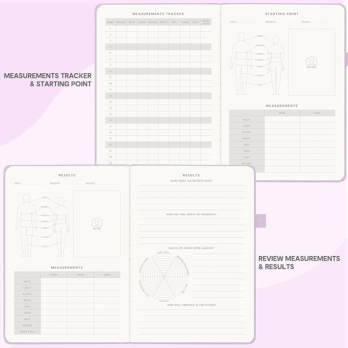 &And Per Se Fitness Workout Journal for Men & Women, Workout Log Book Planner with Daily Diet, Gym Exercise & Training Trackers - Undated, A5 Size, Leather Hardcover (Lavender)