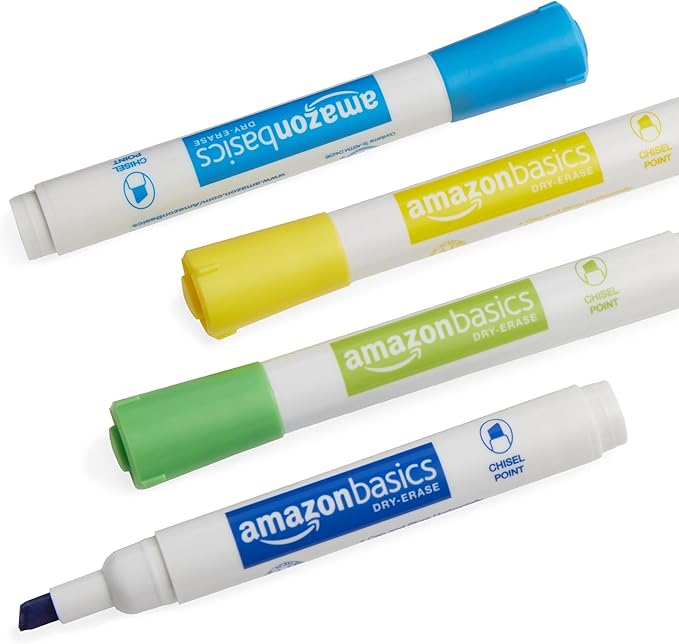 Amazon Basics 12-Pack Low-Odor Chisel Tip Dry Erase Whiteboard Markers, Black