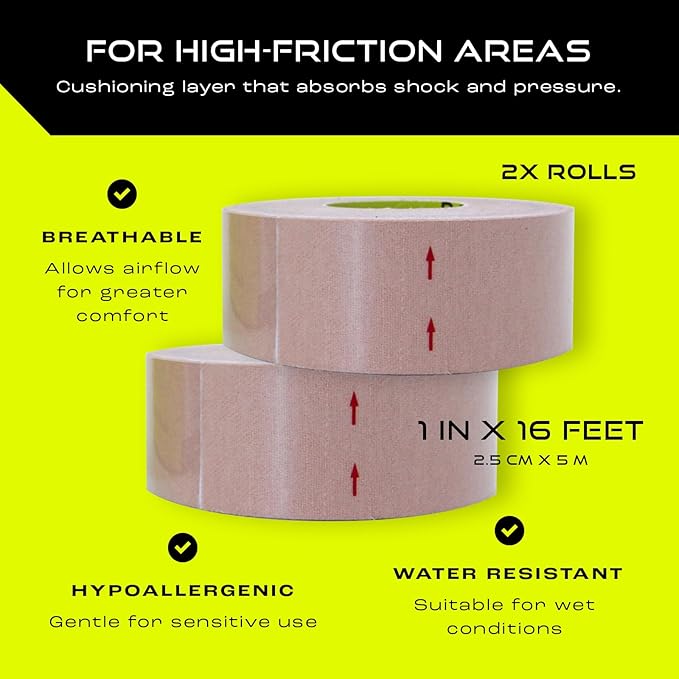 Pebbos Moleskin Tape – 1in x 16ft – Anti-Friction Cushioning Tape | Water-Resistant & Hypoallergenic | Thin Moleskin Athletic Tape for Running, Hiking, Walking – 2 Rolls