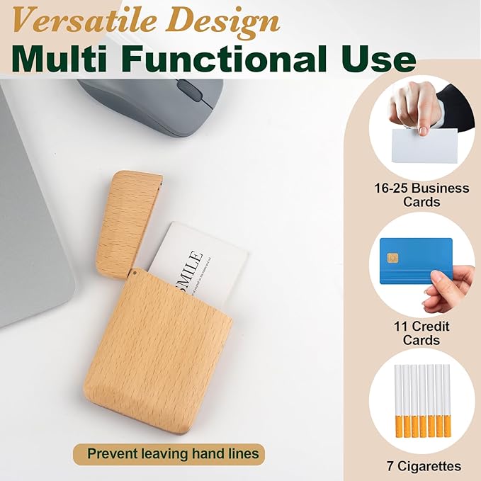 Yookin Wood Business Card Holder Wooden Magnetic Business Card Case Portable Simple (Beech Wood)