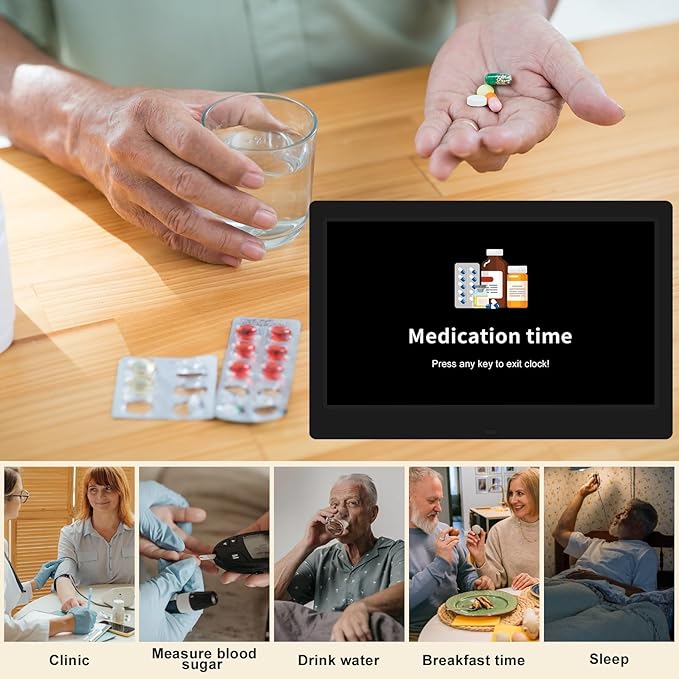 SSYA Dementia Clocks with Day and Date for Seniors,13 Alarms Custom Reminders, Extra Large Digital Calendar Clock for Elderly. (Black)