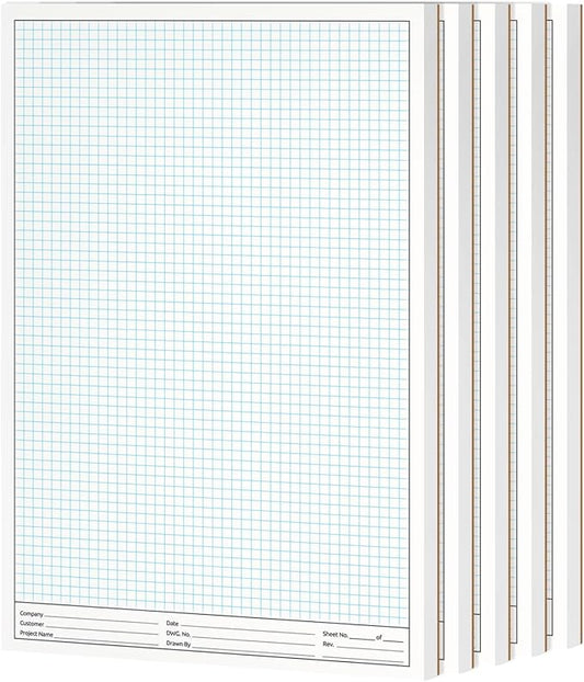 11x17" Graph Paper Pad, for Blueprint Drawings, Drafting, Engineering & Planning, with header for documentation. Quadrille grid paper pads with blue lines, high brightness, 50 sheets per pad (5 Pads)