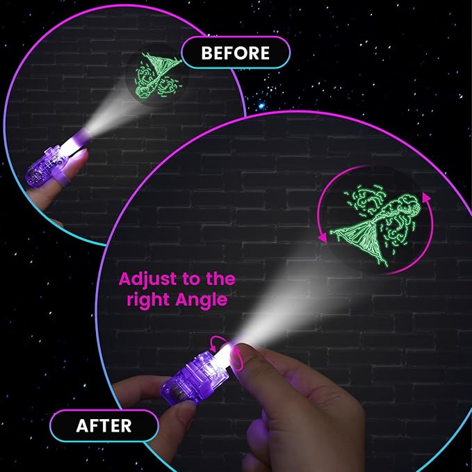 LovesTown 24PCS Dinosaur Party Favors, LED Light up Finger Lights Glow in The Dark Finger Flashlights for Birthday Party Decorations Goodie Bags Fillers Classroom Prizes