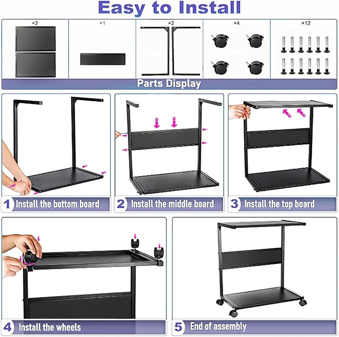 Bfttlity PC Stand Computer Tower Stand 2-Tier Metal CPU Holder with Locking Caster Wheels Suitable for Most PC (Black, L)