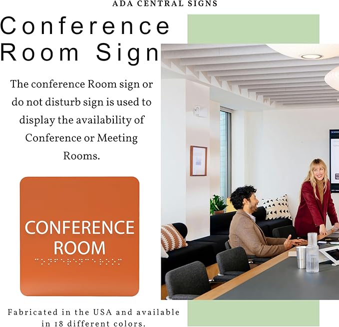 ADA CENTRAL SIGNS - 6" X6" Conference Room Sign- ADA Compliant Tactile Graphics Grade 2 Braille Text Acrylic Wall Signs - Authorized Personnel Only, Meeting Privacy Door Sign for Schools, and Offices