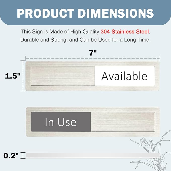 In Use or Available Sign,In Use/Available Sign for Home Office Hotles Hospital Restroom, Vacant Occupied Slider Door Status Tells Whether Room in Use or Available,7'' x 1.5'' - Stainless Steel, Grey