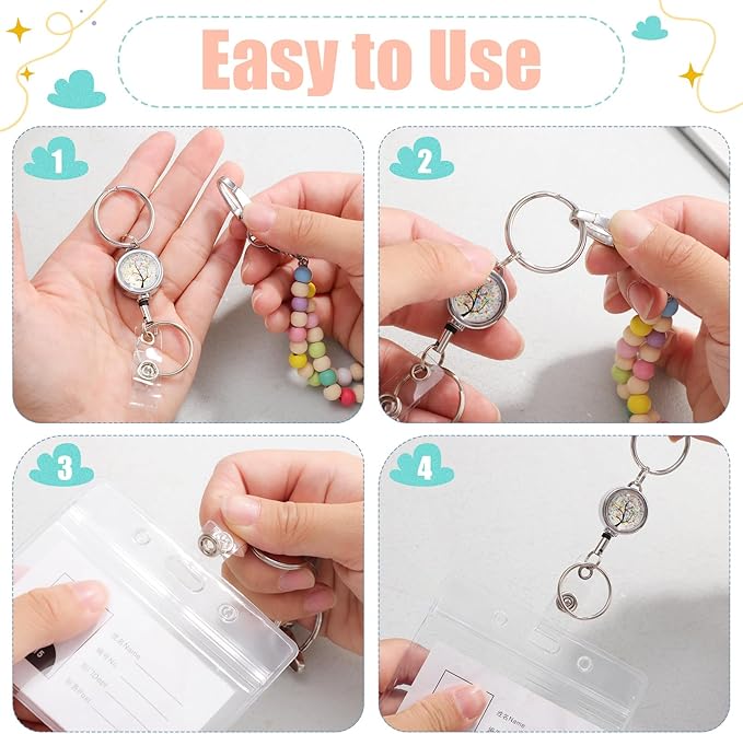 Lanyards for ID Badges Teacher Gifts Cute Wooden Beaded Lanyard with ID Holder Retractable Badge Reel Keys Eyeglass Chains for Women