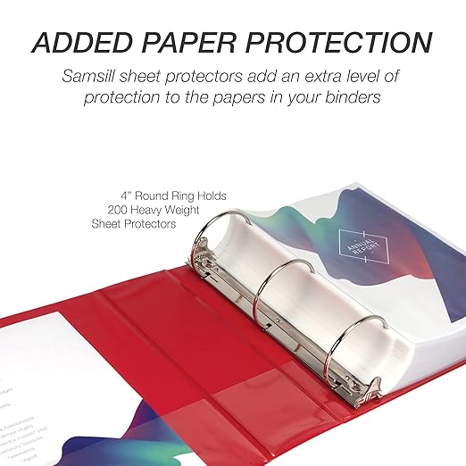 Samsill 4 Inch 3 Ring Binder, Made in USA, Economy Round Ring, Clear View Cover, 675 Sheet Capacity - for Schooo, Home, Office - Ruby Red