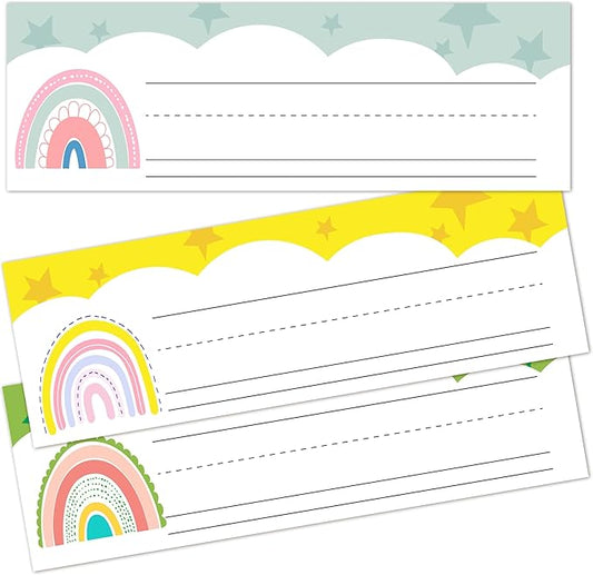 Name Tags for Classroom Cubbies, 30 Boho Rainbow Name Plates for Desks, Back to School Self Adhesive Name Tags Sticker for Teachers Elementary - A04