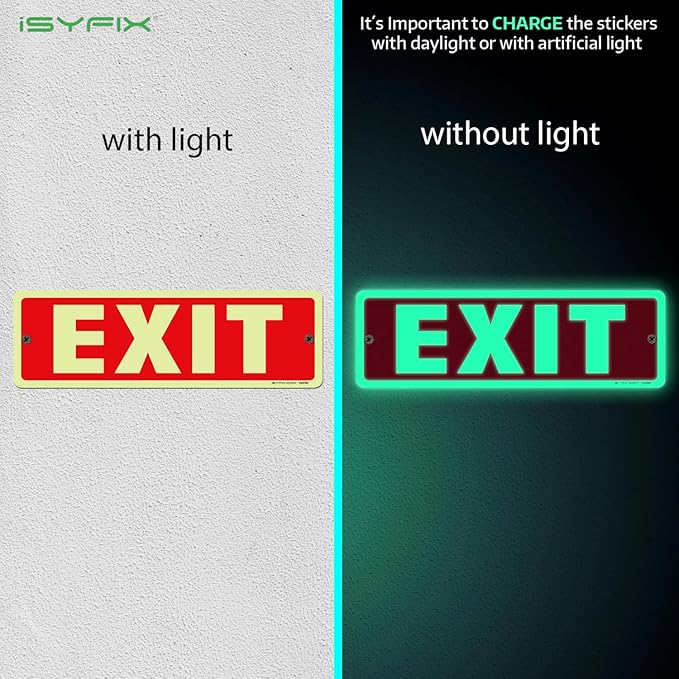 iSYFIX Exit Glow in the Dark Sign Aluminum – 12 Pack 12x4 Inch – Photoluminiscent, Laminated for Ultimate UV, Weather & Fade Resistance, Indoor & Outdoor for Business, School, Office, Warehouse