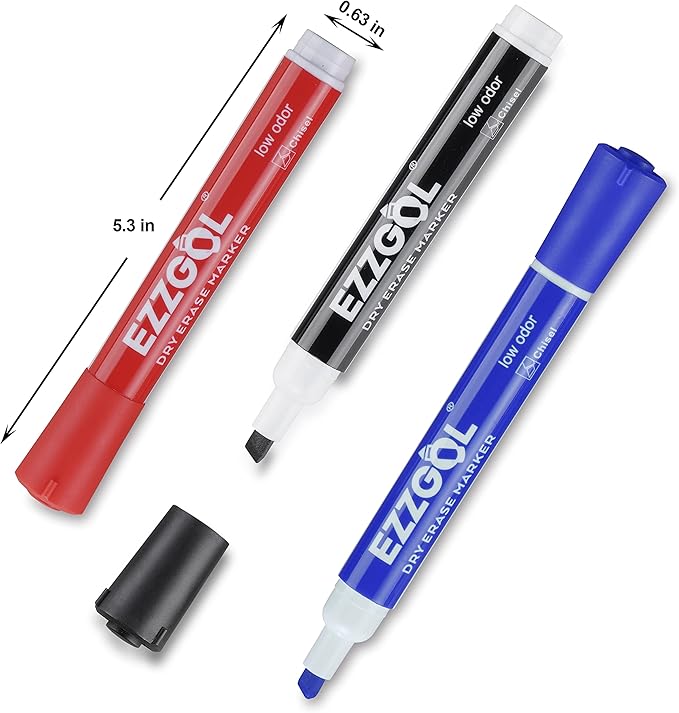Ezzgol Dry Erase Markers Bulk, 72 Pack Basic Multi-color Red Blue Black Green Low Odor Whiteboard Markers, Chisel Tip Dry Erase Markers for Writing on Dry Erase Whiteboard for School, Office, Home