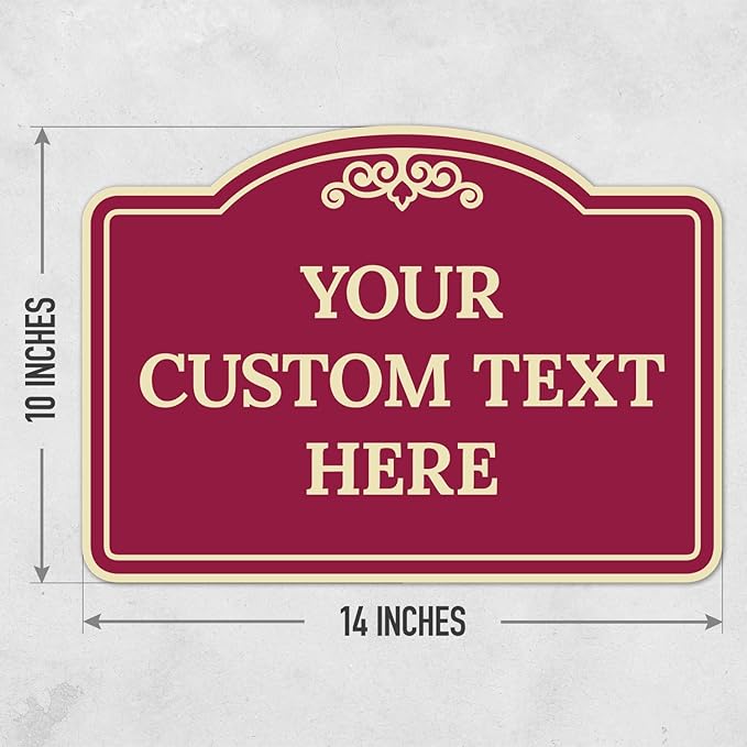 Custom Decorative Sign, Personalized Metal Sign for Driveway, Home, Airbnb, Door Plaque, Burgundy Background Sign, 14x10 Inches, ACM, Fade Resistant, Made in USA by Sigo Signs