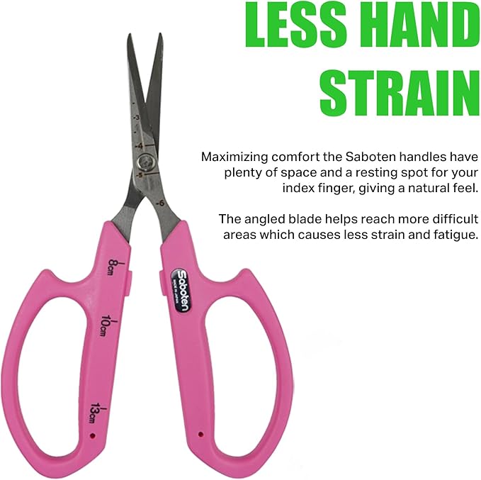 Saboten Stainless Steel Angled Blade Trimming Scissors Pink PT-13 160mm Precision Gardening Bonsai and Floral Shears Made in Japan