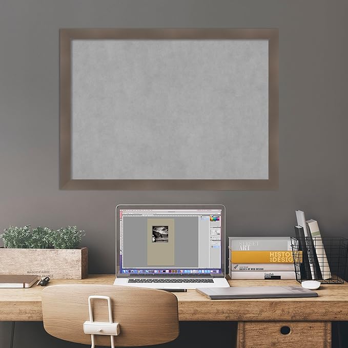 Amanti Art Grey Framed Magnetic Board 22x30 Medium Vision Board for use with Magnets, 100% Metal Sheet to Display Items as Office Decor or for Home Organization in mudroom, Kitchen or Kids Room