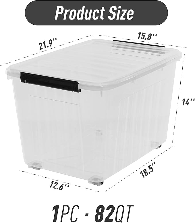 Citylife 82 QT Clear Plastic Storage Bins with Lids Stackable and Nestable Storage Boxes with Lids large plastic storage bins for Garage Closet Kitchen