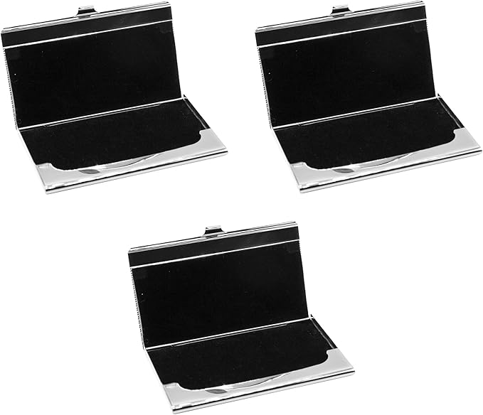 Stephanie Imports Set of 3 Slim & Minimalist Metal Business Card Holder Unisex Case (Silver Ridges)