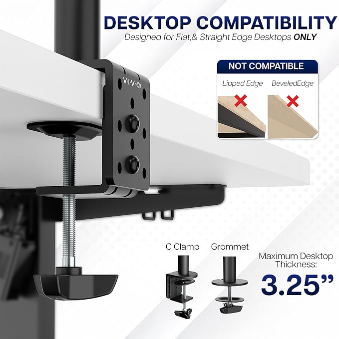 VIVO Dual Ultrawide Monitor Desk Mount, Heavy Duty Fully Adjustable Steel Stand, Holds 2 Computer Screens up to 38 inches and Max 10kg Each, Black, STAND-V038