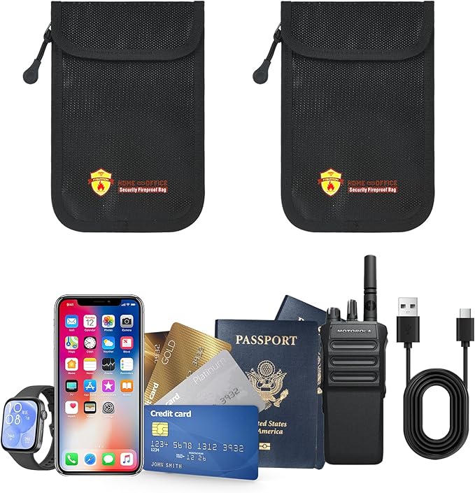 2 Pack Small Fireproof Wallet Pouch, Non-Itchy Waterproof Cash Bag with Zipper, 8 x 5.12 inch, Black, Safe-Accessories