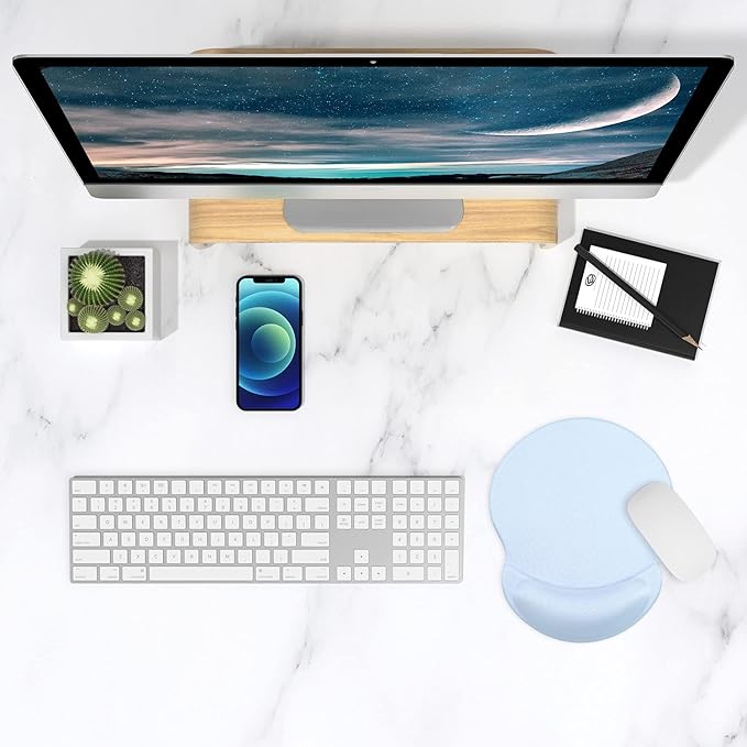 ITNRSIIET Ergonomic Mouse Pad with Gel Wrist Support Small Wrist Rest Smooth Surface Non-Slip PU Base Comfortable Office Supplies Pain Relief, 8.7 x 7.2 inches, Blue