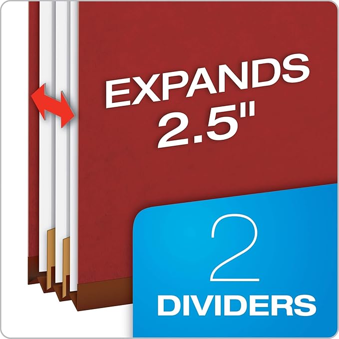 Pendaflex Recycled Classification File Folders, 2 Dividers, 2" Embedded Fasteners, 2/5 Tab Cut, Letter Size, Red (24075R), Specialty, Box of 10 (Pack of 5)