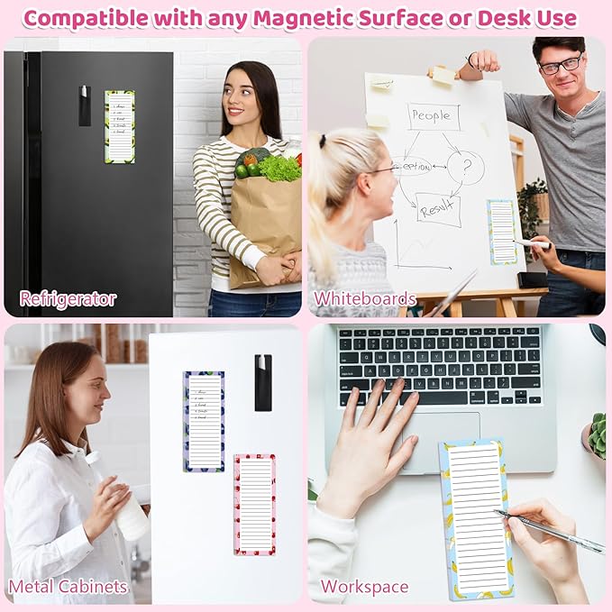 Thboxes 4 Pack Magnetic Note Pad for Fridge, Totally 200 Sheets Grocery List Magnet Pad for Refrigerator Magnetic Shopping List Pad with Pen Holder（Fruit Design）
