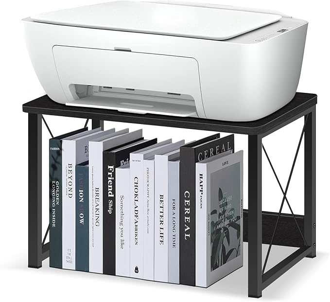 ELITEROO Desktop Printer Stand With Storage, Table Stand Small Desk Shelves Organizer for Home/Office, Multi-Purpose Heavy Duty Riser for Fax Machine Copier Scanner (Black)
