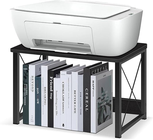 ELITEROO Desktop Printer Stand With Storage, Table Stand Small Desk Shelves Organizer for Home/Office, Multi-Purpose Heavy Duty Riser for Fax Machine Copier Scanner (Black)