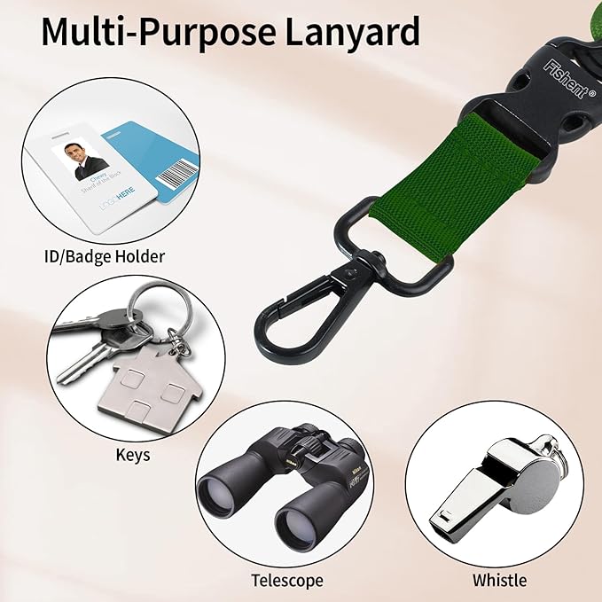 Fishent Breakaway Neck Lanyards for ID Badges, Adjustable Sturdy Round Cord Heavy Duty Key Lanyard with Detachable Buckle for Men Women Car Keys Card Holder (Dark Green)