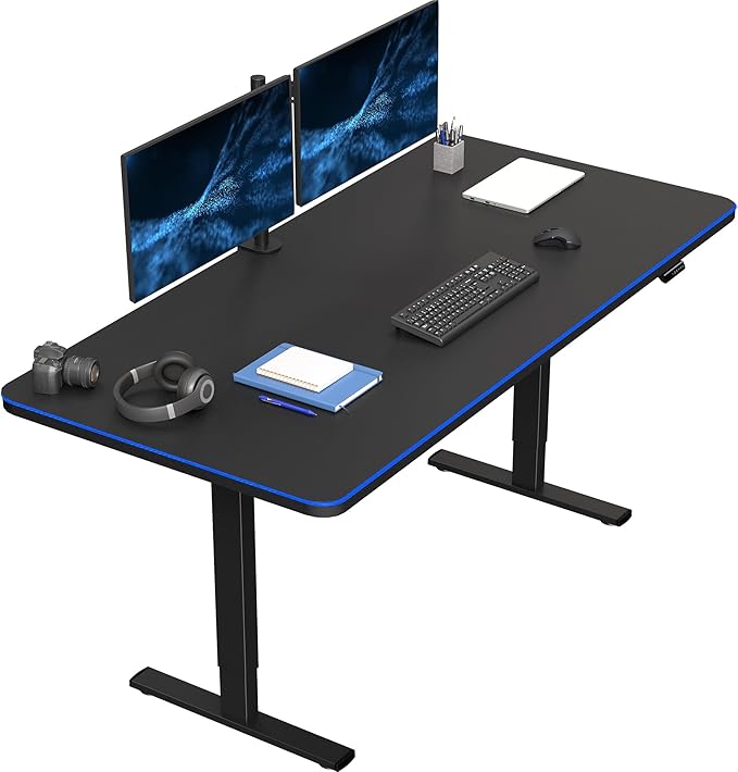 VIVO Electric 71 x 36 in Standing Desk with Full-Size RGB Mouse Pad, Memory Height Adjustment, 1B Series, Holds 220 lbs, Black Top Black Frame, DESK-KIT-1B7BP-36