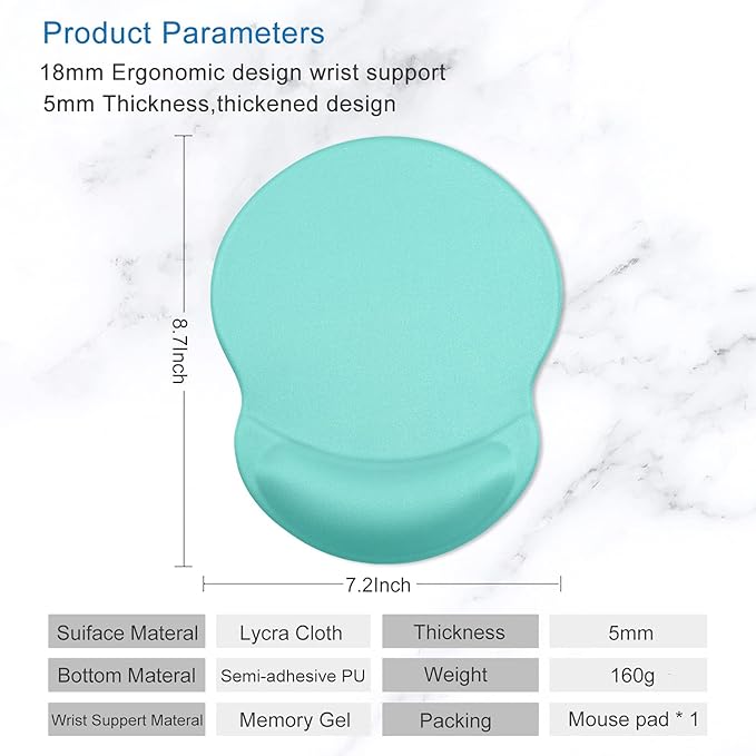 ITNRSIIET Ergonomic Mouse Pad with Gel Wrist Support Small Wrist Rest Smooth Surface Non-Slip PU Base Comfortable Office Supplies Pain Relief, 8.7 x 7.2 inches, Green