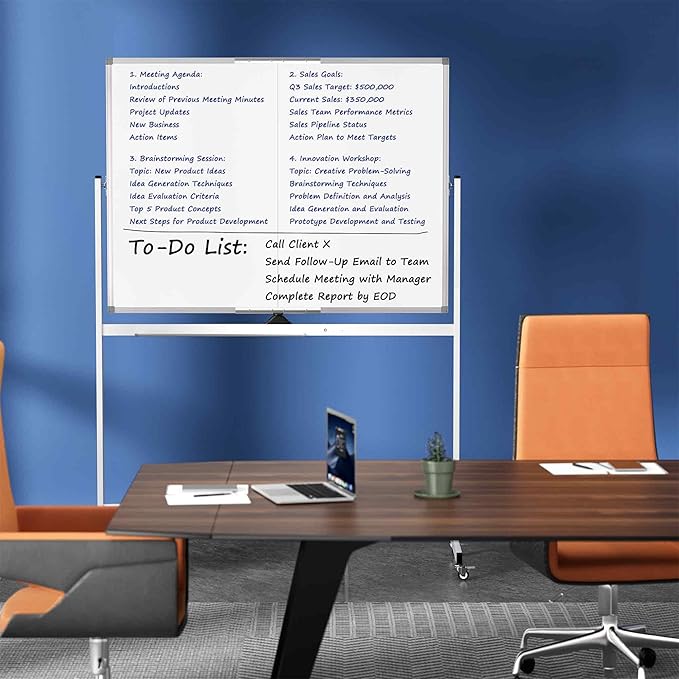 Neatsure Large Rolling Whiteboard on Wheels, 48" x 36" Double-Sided Mobile White Board with Stand, 4' x 3' Portable Standing Magnetic Dry Erase Board Easel for Home Office Classroom School, Silver