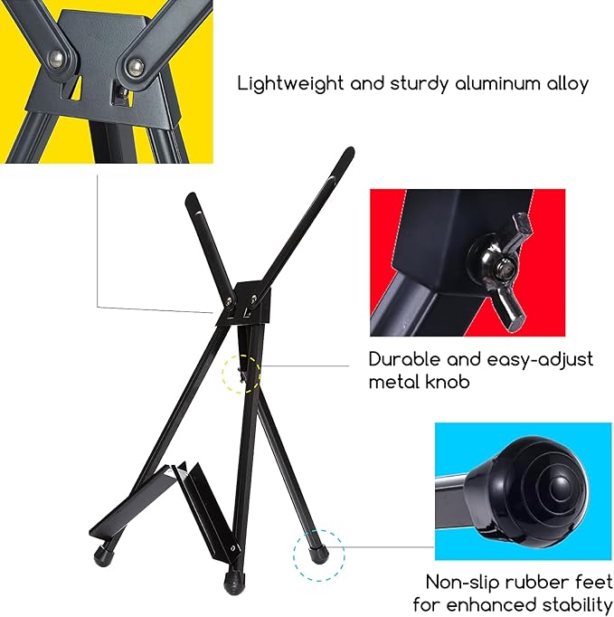 MEEDEN Tabletop Easels, Metal Easel Stand for Painting & Display, Aluminum Desktop Art Painting Easel, Foldable Portable Paint Easel Tripod Stand for Canvas, Paintings, Photos, Books, Signs