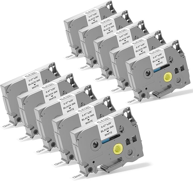 10pack TZe231 Replacement for Brother Label Maker Tape TZe TZ Tape 12mm 0.47 Inch Laminated White P Touch Label Tape, Compatible with Brother PT-D210 D220 H110 D400 D410 D600 D610BT