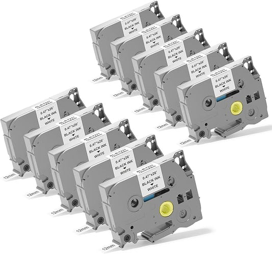 10pack TZe231 Replacement for Brother Label Maker Tape TZe TZ Tape 12mm 0.47 Inch Laminated White P Touch Label Tape, Compatible with Brother PT-D210 D220 H110 D400 D410 D600 D610BT