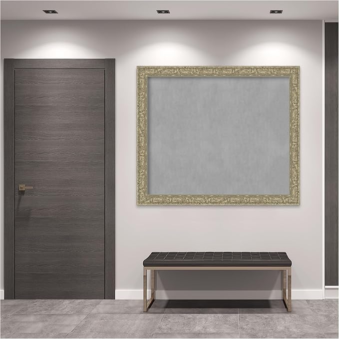 Amanti Art Silver Framed Magnetic Board 47x55 Oversize Vision Board for use with Magnets, 100% Metal Sheet to Display Items as Office Decor or for Home Organization in mudroom, Kitchen or Kids Room