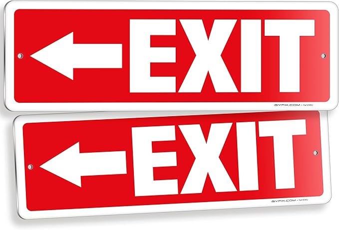 iSYFIX Exit Signs 2 Pack 12x4 Inch with Directional Left Arrows - Rust Free Aluminum, Laminated for UV, Weather, Scratch Resistance - Ideal for Offices, Schools, Theaters, Restaurants