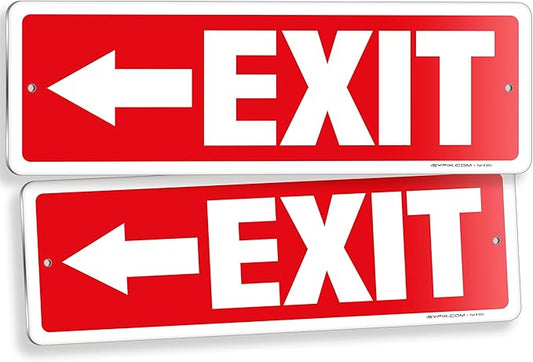 iSYFIX Exit Signs 2 Pack 12x4 Inch with Directional Left Arrows - Rust Free Aluminum, Laminated for UV, Weather, Scratch Resistance - Ideal for Offices, Schools, Theaters, Restaurants