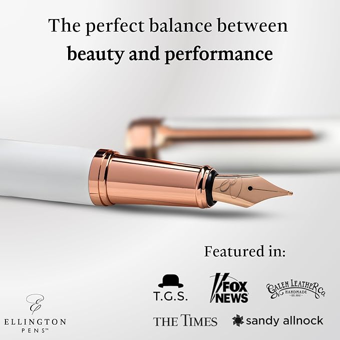 Ellington Pens Luxury Fountain Pen Set - Extra Fine Nib - Includes 3 Ink Cartridges, Refillable Ink Converter, Gift Box - Fountain Pens For Writing, Calligraphy, Journaling, Sketching (Alpine Rose)