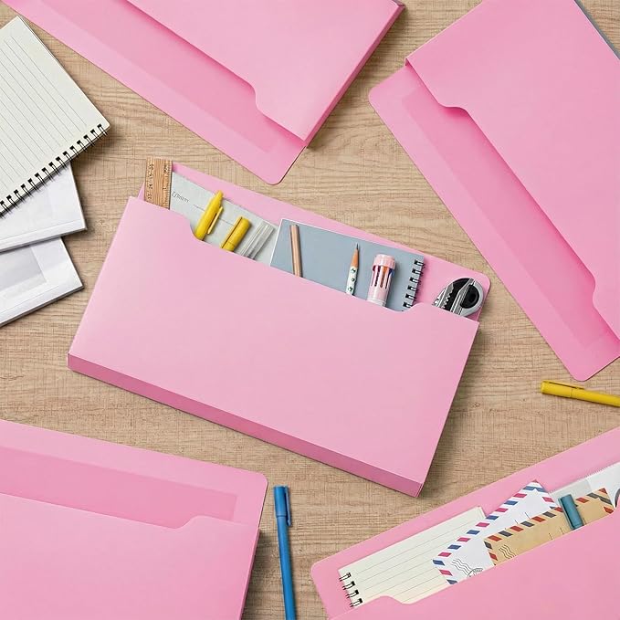 Feifeiya Magnetic Pocket File Holder Large File Folder Organizer Paper Mail Letters Holder Wall Hanging Office Supplies for Refrigerator Whiteboard Cabinets(13.8 x 8.3 Inch,Horizontal,Pink)