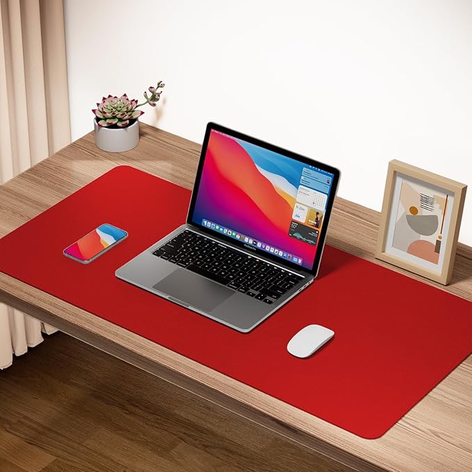 Boutilon Leather Desk Pad Protector,Non-Slip Mouse Pad,Laptop Desk Pad,Office Mouse Mat,Waterproof Leather Desk Blotter,Desk Writing Pad for Office and Home (XXL-Red,47.2"x 17")