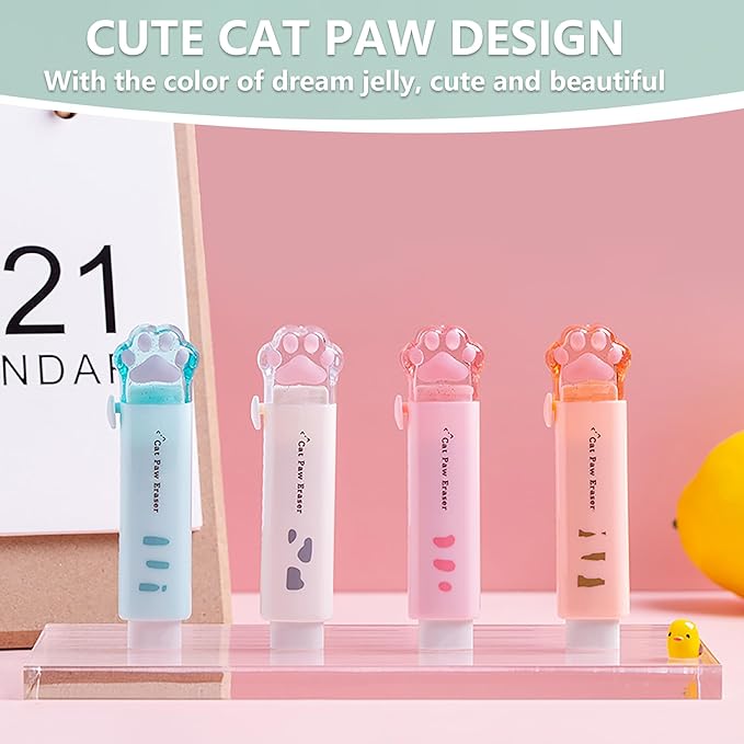 Daphilly Retractable Eraser for Pencils Cute Cat Erasers Pink Kawaii Erasers Suitable for School Home Office Supplies (cat paw)